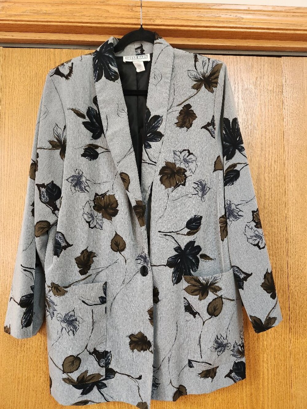 VTG Dress Barn Plus Size 1X Floral Shawl Collar Blazer Slouchy Longline 90s Grey